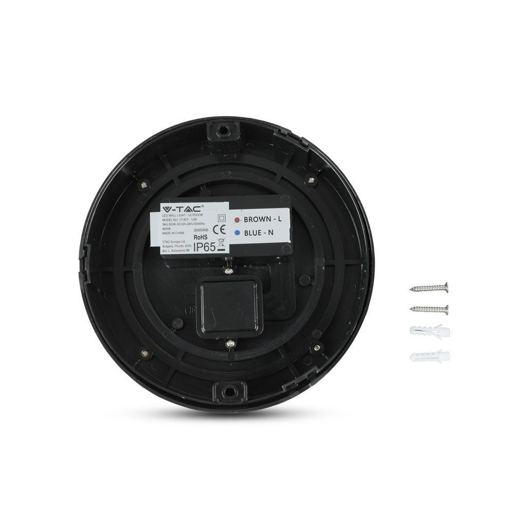 V-Tac 12W LED Udendørs Rund Væglampe - IP65, 230V, inkl. lyskilde