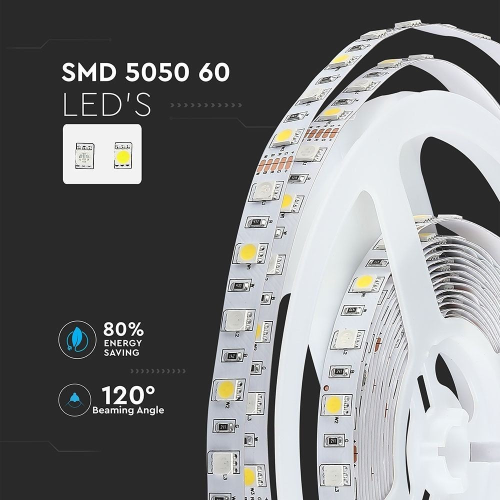 V-Tac 10,8W/m RGB+NW LED-strips - 5m, 60 LED pr. meter, 900lm/m