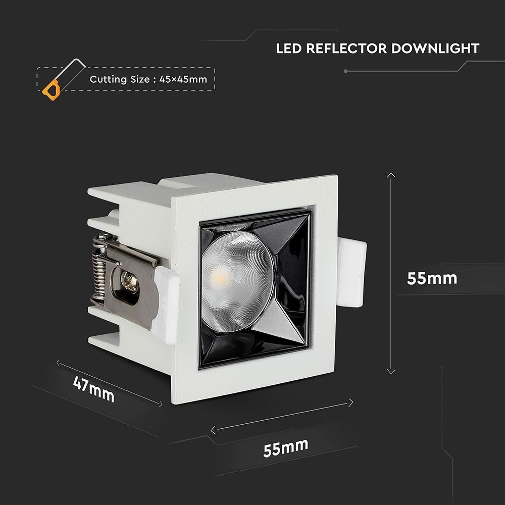 V-Tac 4W LED indbygningsdownlight - Hul: 4,5x4,5 cm, Mål: 5,5x5,5 cm, UGR19, RA90, Samsung LED chip, 230V, 320lm, 5 års producentgaranti