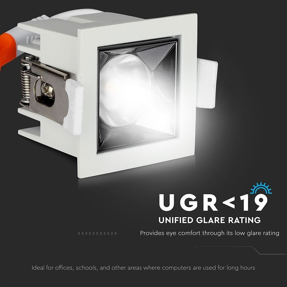 V-Tac 4W LED indbygningsdownlight - Hul: 4,5x4,5 cm, Mål: 5,5x5,5 cm, UGR19, RA90, Samsung LED chip, 230V, 320lm, 5 års producentgaranti