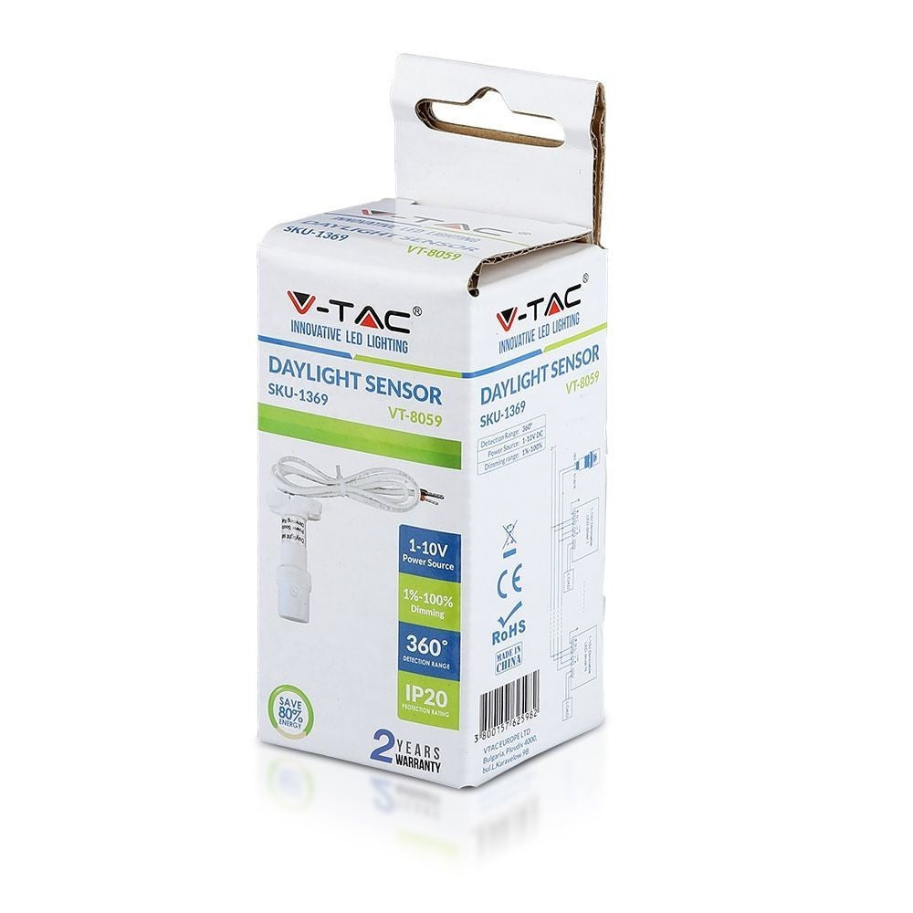 V-Tac dagslyssensor - LED venlig, hvid, 1-10V, IP20, input: 230V
