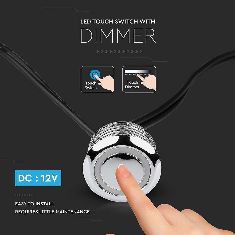 V-Tac LED touch afbryder og dæmper - Sort, 12V (60W), 1,5 meter, DC stik