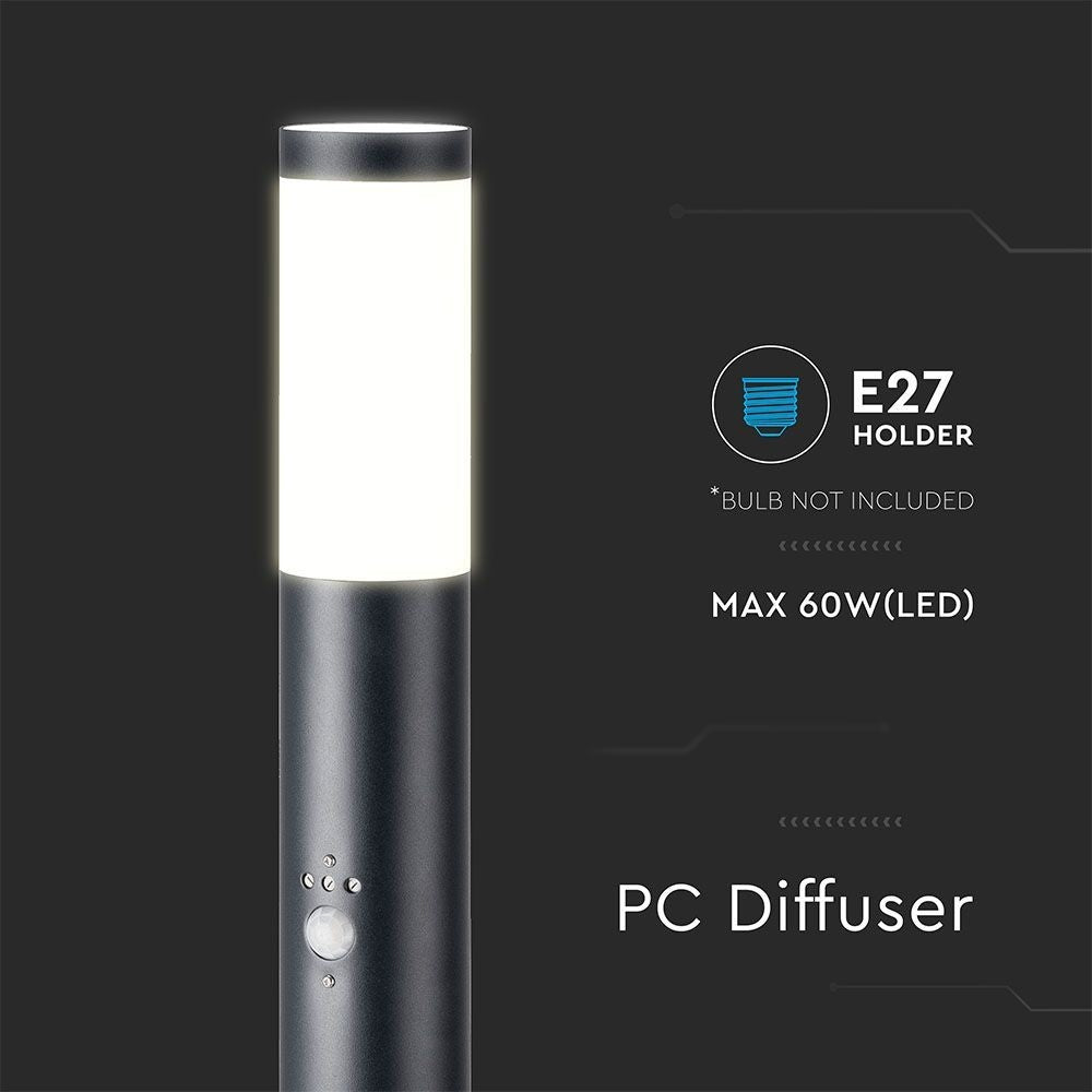 V-Tac udendørs havelampe - 80 cm, IP44, PIR sensor, E27 fatning, uden lyskilde
