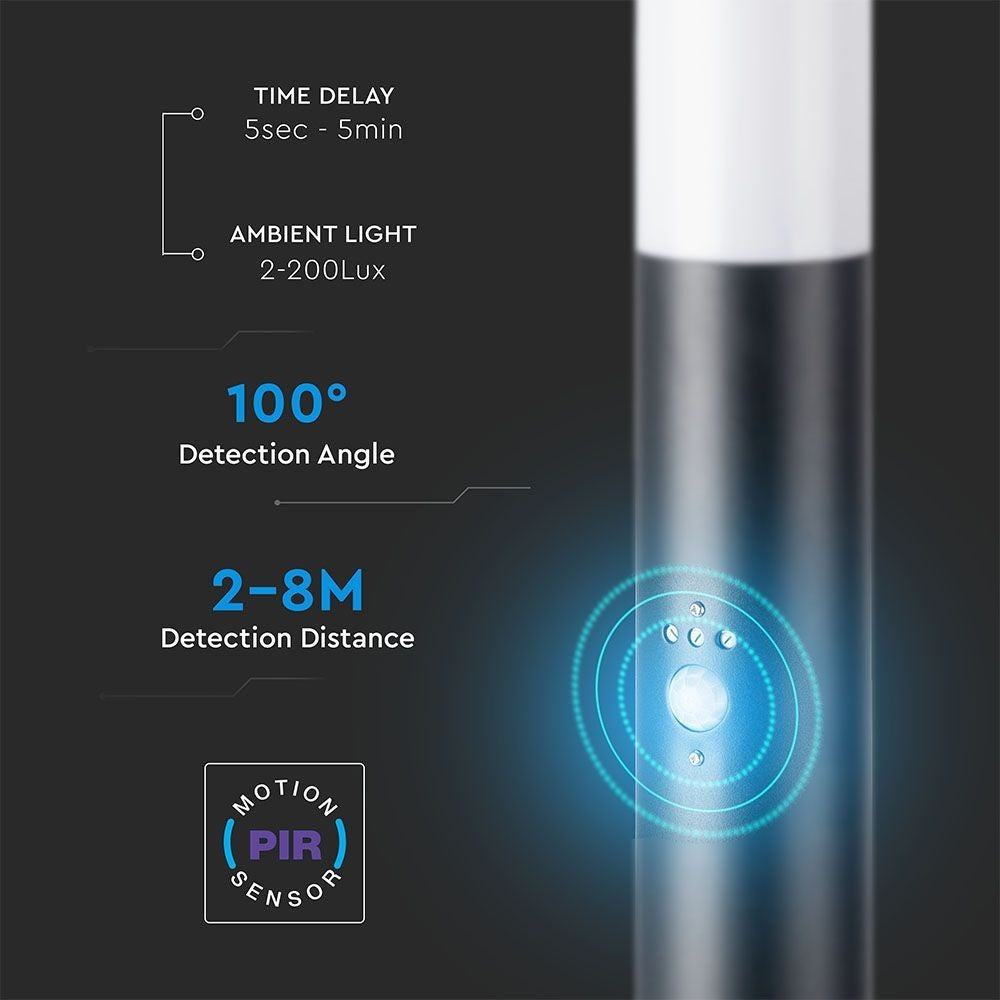 V-Tac udendørs havelampe - 80 cm, IP44, PIR sensor, E27 fatning, uden lyskilde