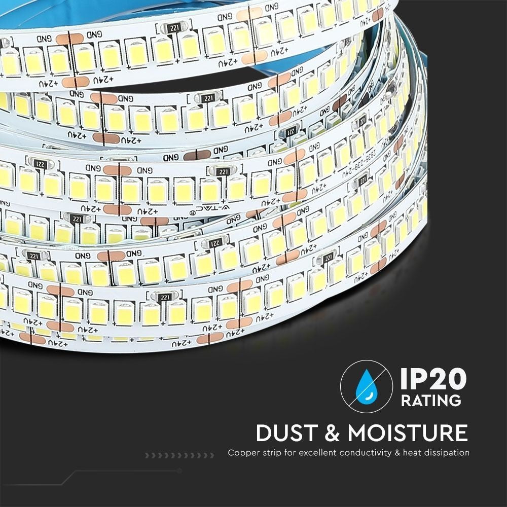V-Tac 17W/m LED-strips - 5m, 150lm/W, IP20, 24V, 238 LED pr. meter, RA80