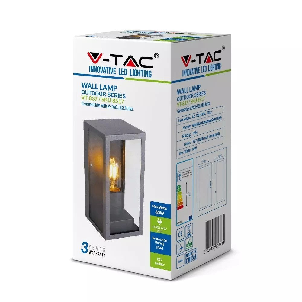 V-Tac udendørs væglampe, IP44, E27 fatning, 60W, uden lyskilde