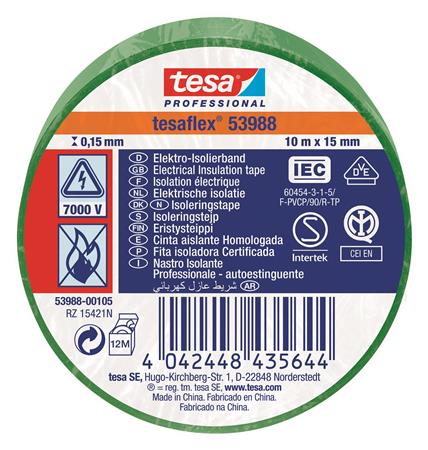 ISOLERINGSTAPE VDE/IEC PVC 10MX15MM GRØN
