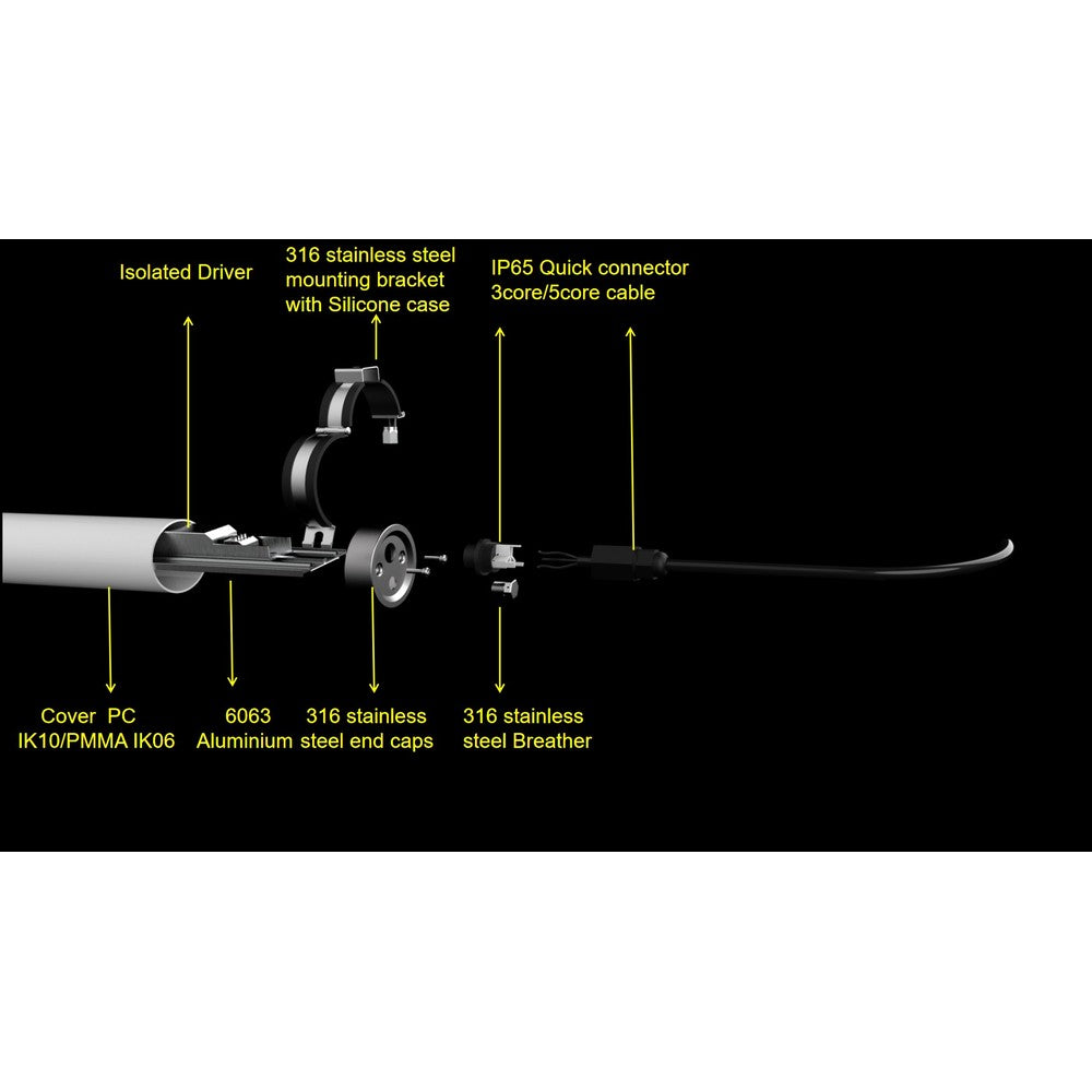 Dura69 21W LED armatur - 60 cm, IP69, gennemfortrådet, IK08, 1-10V, 150lm/W