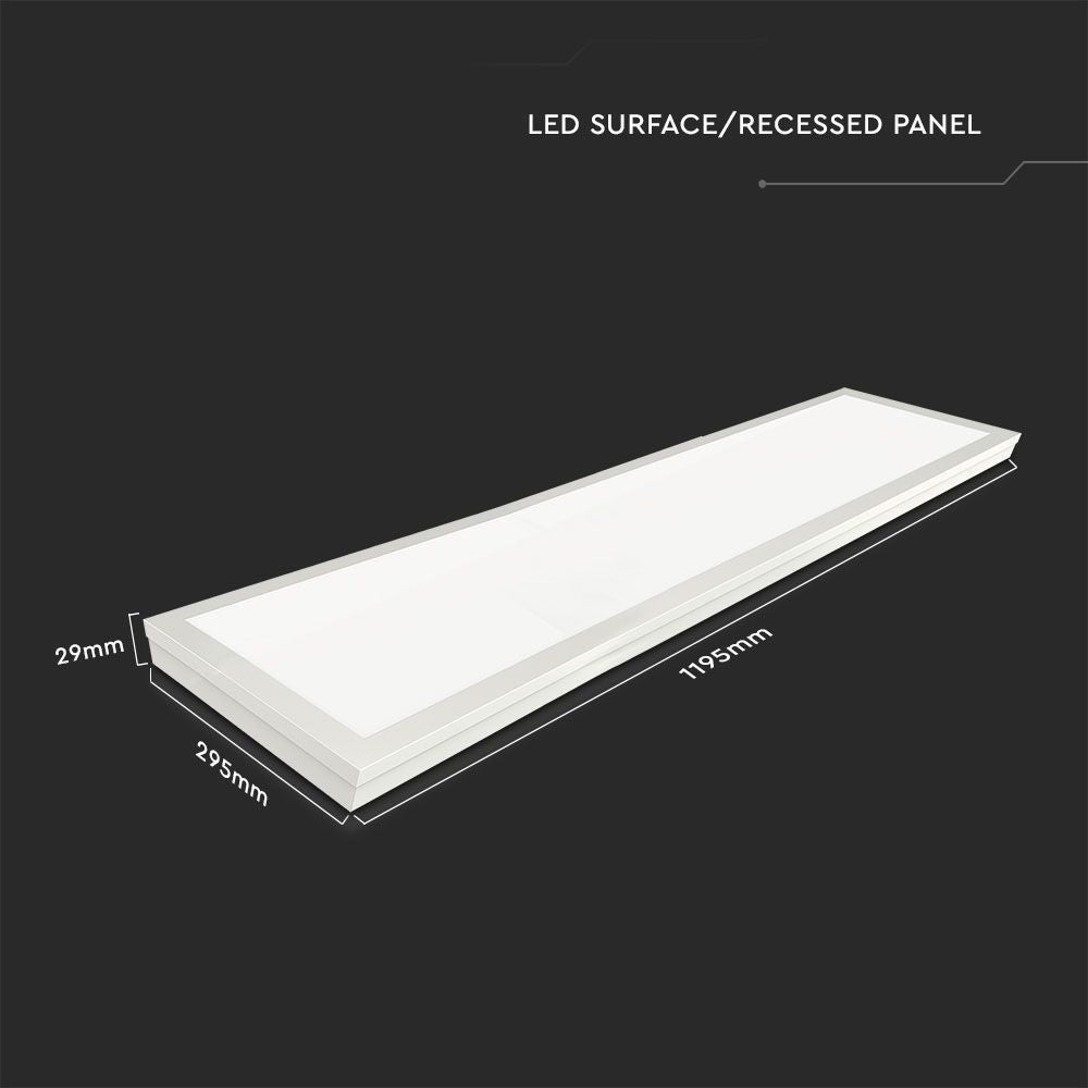 V-Tac 120x30 LED panel - 40W, 4000lm, hvid ramme, højt lysudbytte, energibesparende