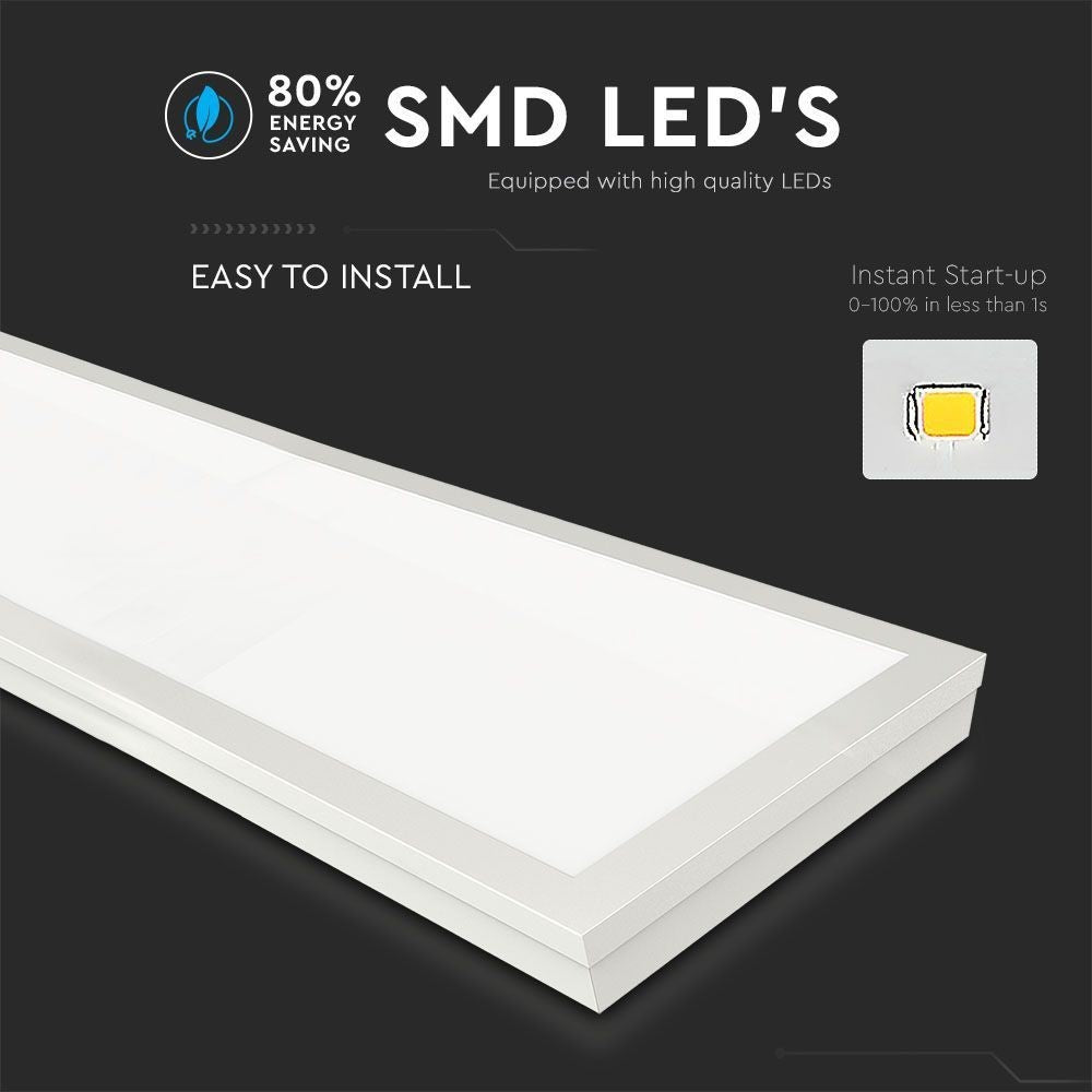 V-Tac 120x30 LED panel - 40W, 4000lm, hvid ramme, højt lysudbytte, energibesparende