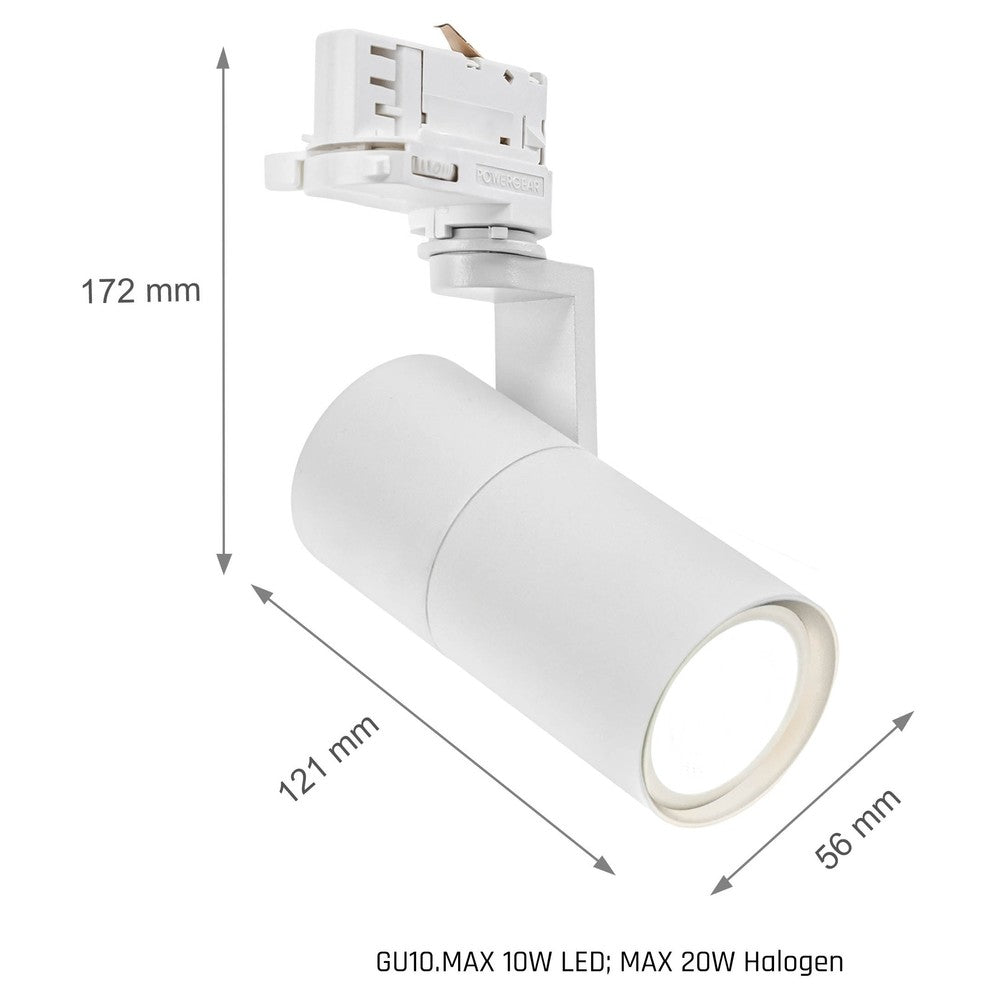 Hvid skinnespot med GU10 fatning - Passer til V-Tac skinner/Global, 3-faset, uden lyskilde - 230V