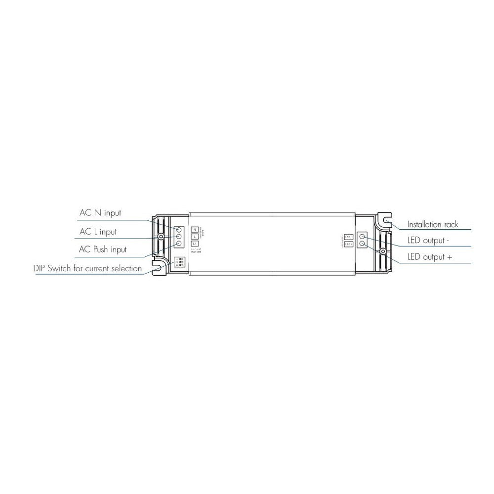 Dæmpbar LED driver - Triac fasedæmp + push dim, til 29W+36W LED paneler, effekt: 36W, input: 230V, flickerfri