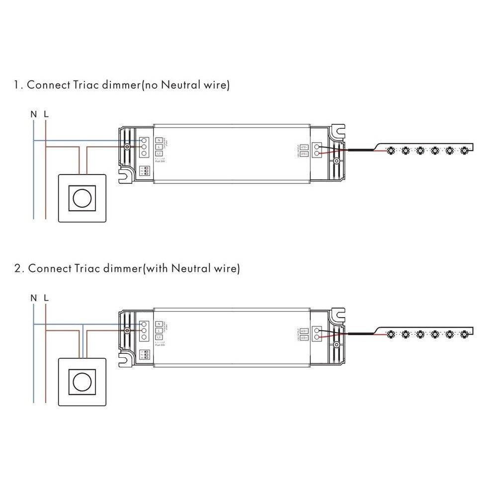 Dæmpbar LED driver - Triac fasedæmp + push dim, til 29W+36W LED paneler, effekt: 36W, input: 230V, flickerfri
