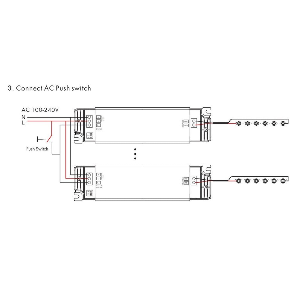Dæmpbar LED driver - Triac fasedæmp + push dim, til 29W+36W LED paneler, effekt: 36W, input: 230V, flickerfri