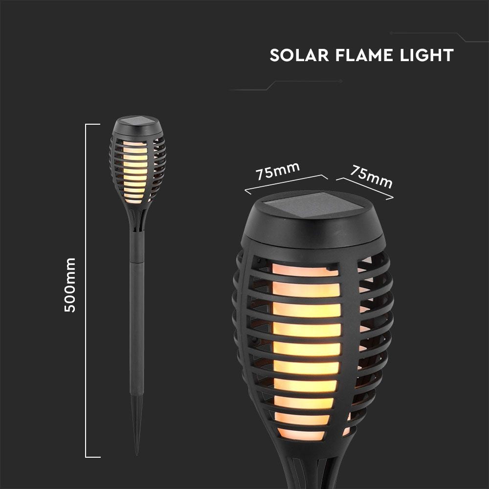 4 stk Solcelle Havelamper - Sorte, med spyd, flammeeffekt, 50cm høj