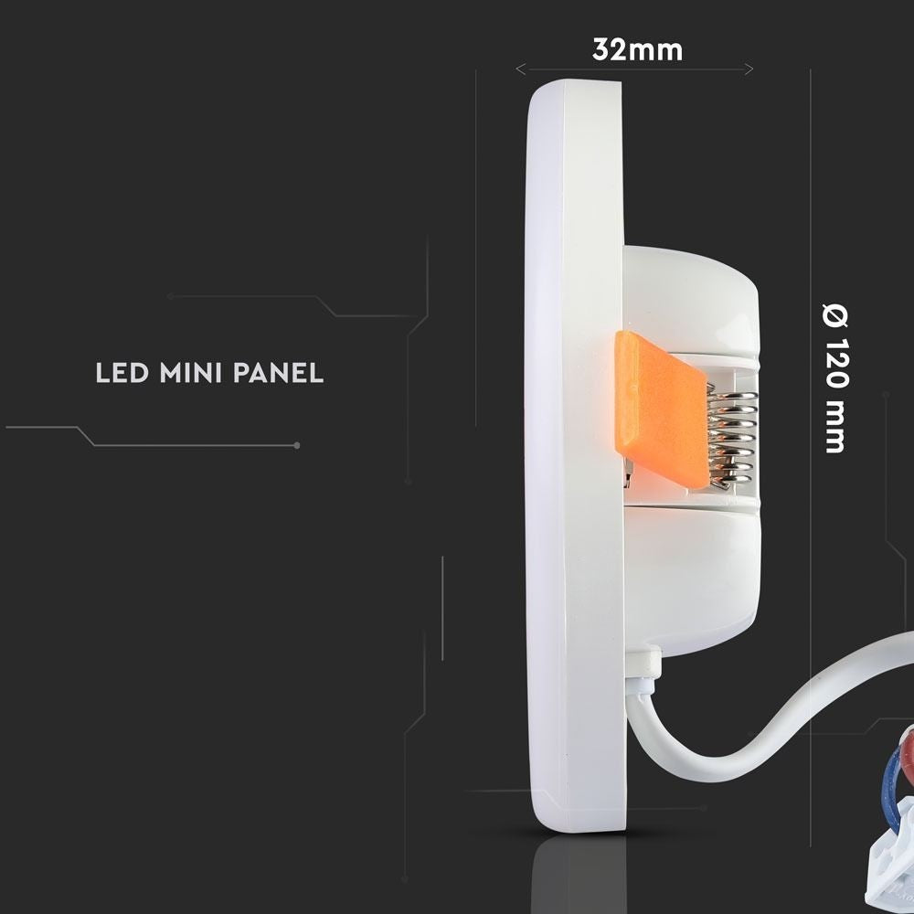 V-Tac 12W LED indbygningspanel - Samsung LED chip, Ø7,5 cm hul, Ø12 cm mål, 230V, 5 års garanti