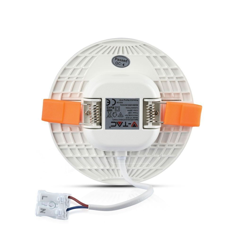V-Tac 12W LED indbygningspanel - Samsung LED chip, Ø7,5 cm hul, Ø12 cm mål, 230V, 5 års garanti