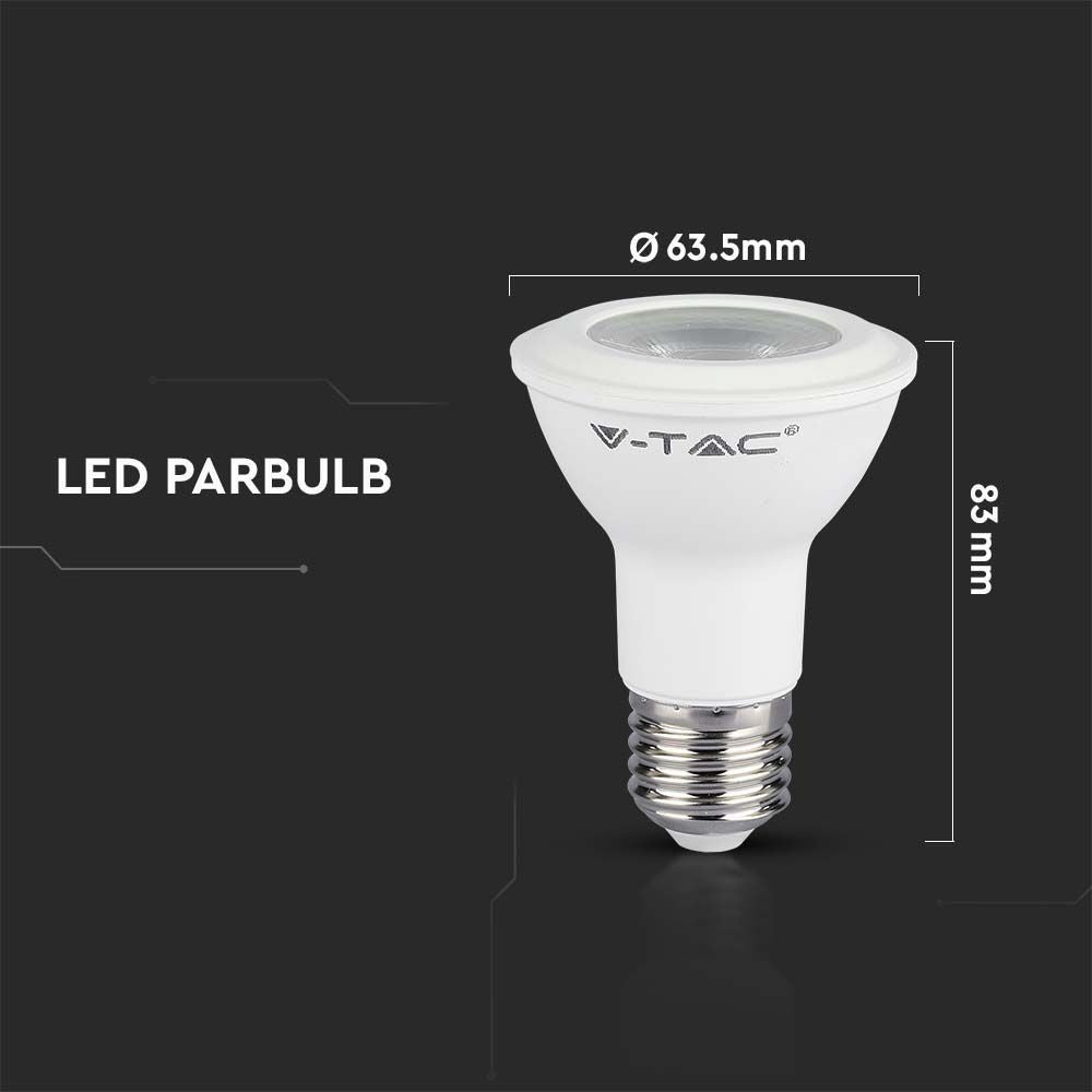 V-Tac 7W LED pære - Samsung chip, PAR20, E27, 495lm, RA80, 5 års garanti