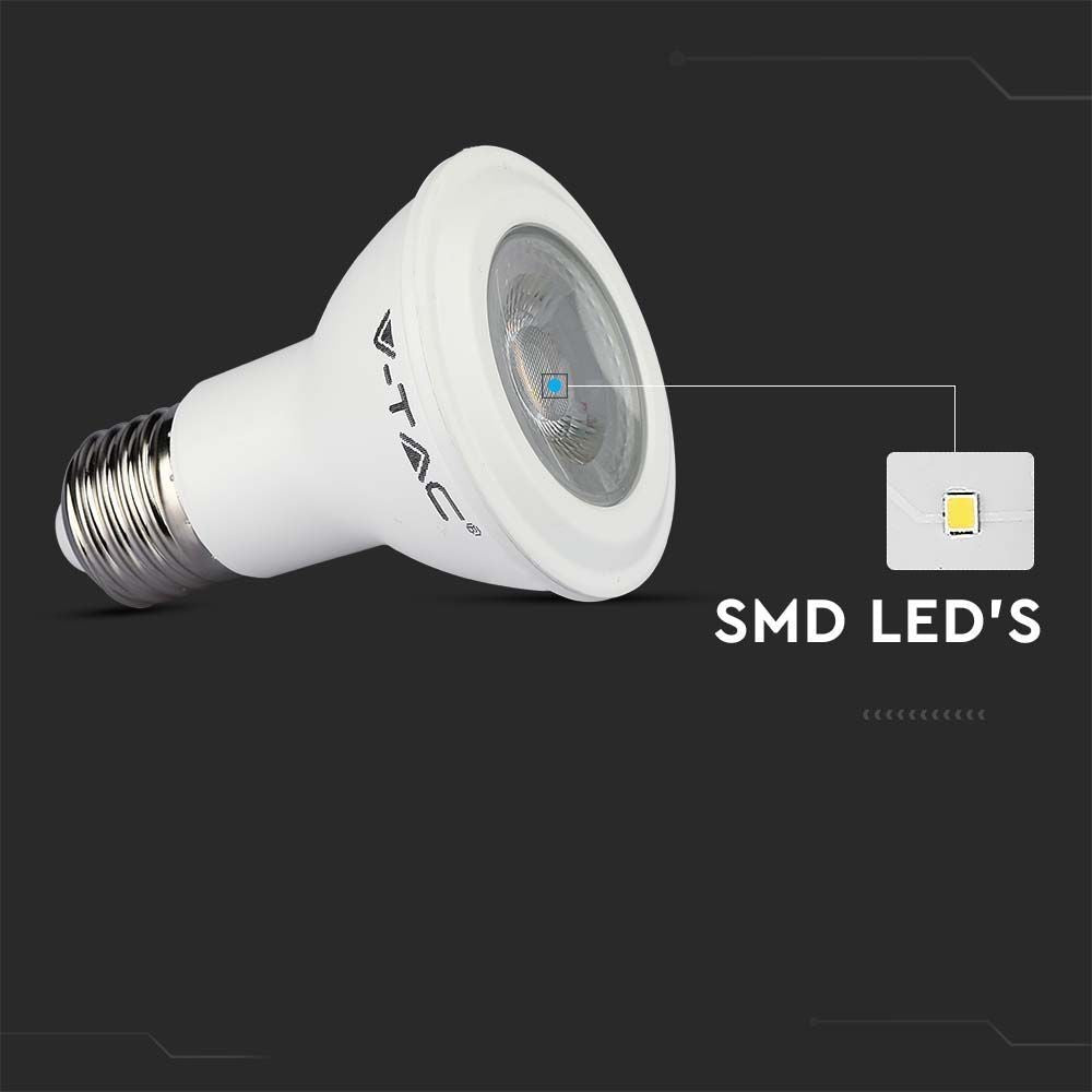 V-Tac 7W LED pære - Samsung chip, PAR20, E27, 495lm, RA80, 5 års garanti