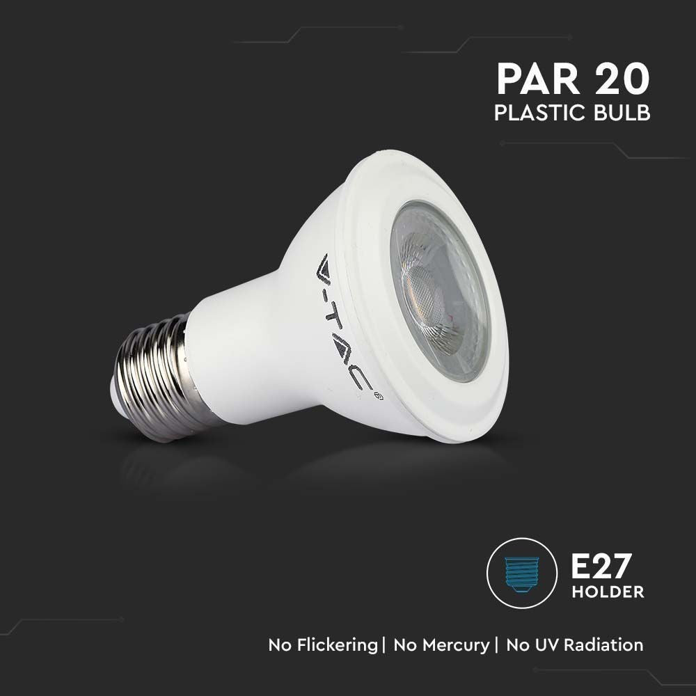 V-Tac 7W LED pære - Samsung chip, PAR20, E27, 495lm, RA80, 5 års garanti