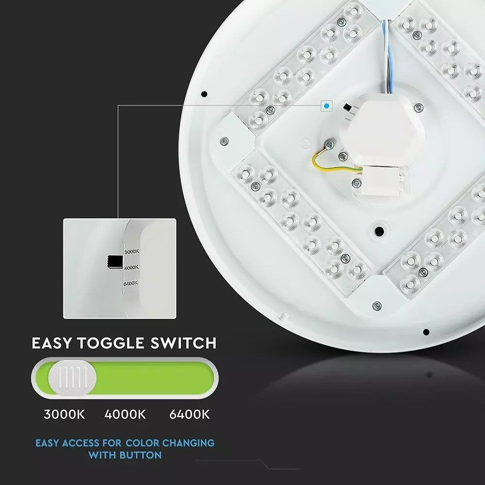 V-Tac rund 18W LED loftslampe - 3-i-1 lysfarve, Ø31cm, 230V, inkl. lyskilde og 1800lm