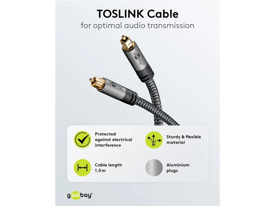 Optisk kabel - 2 x TOSLINK han, Ø6,5mm (1m)