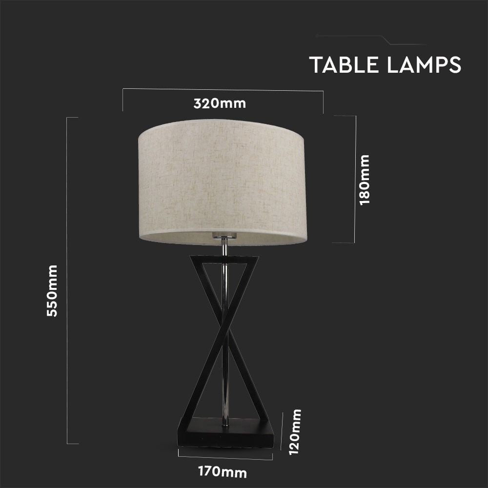 V-Tac Moderne Designer Bordlampe - Hvid/Sort, 1,5m Ledning, E27 Fatning, Uden Lyskilde (Max. 60W)