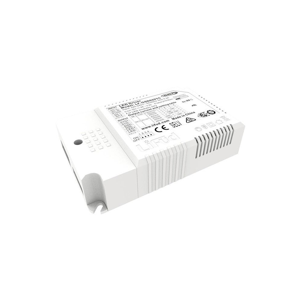 Lifud 45W 5i1 LED driver - Push dæmp, 0-10V og DALI, Sync, flicker free, passer til 29W, 36W og 45W store LED paneler - 5 års garanti