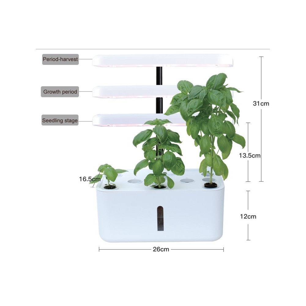 LEDlife hydroponisk køkkenhave - Hvid, inkl. vækstlys, 8 pladser, timer, 2,8L vandtank, 18W effekt