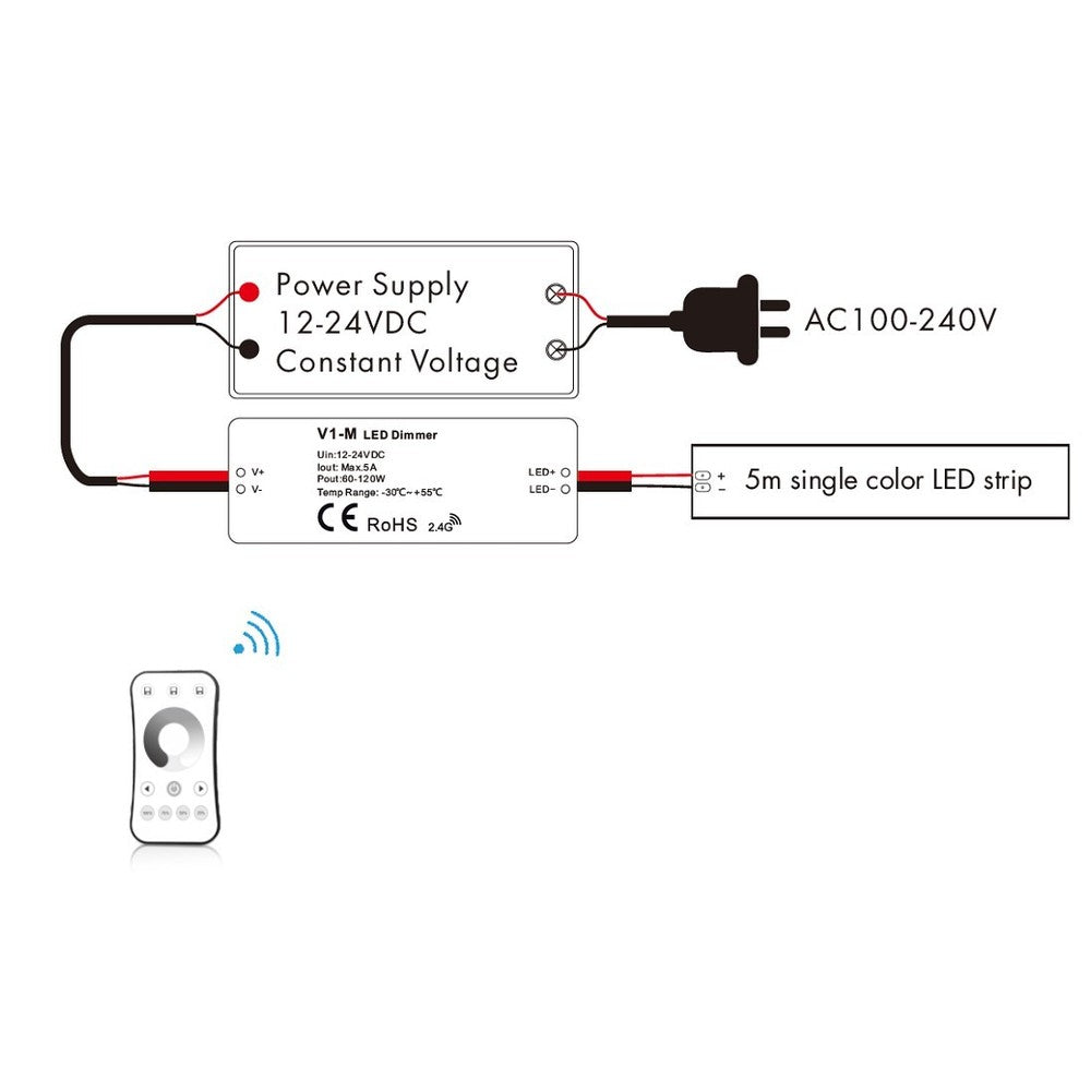 LEDlife rWave mini dæmper - 12V (60W), 24V (120W), med DC stik Input: 12V-24V