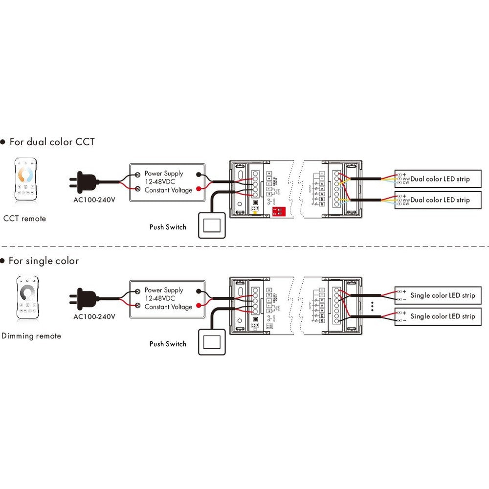 LEDlife rWave universel 5-i-1 strip controller - Tuya Smart/Smart Life, RGB/W, CCT, enkelt farve (12V-24V)