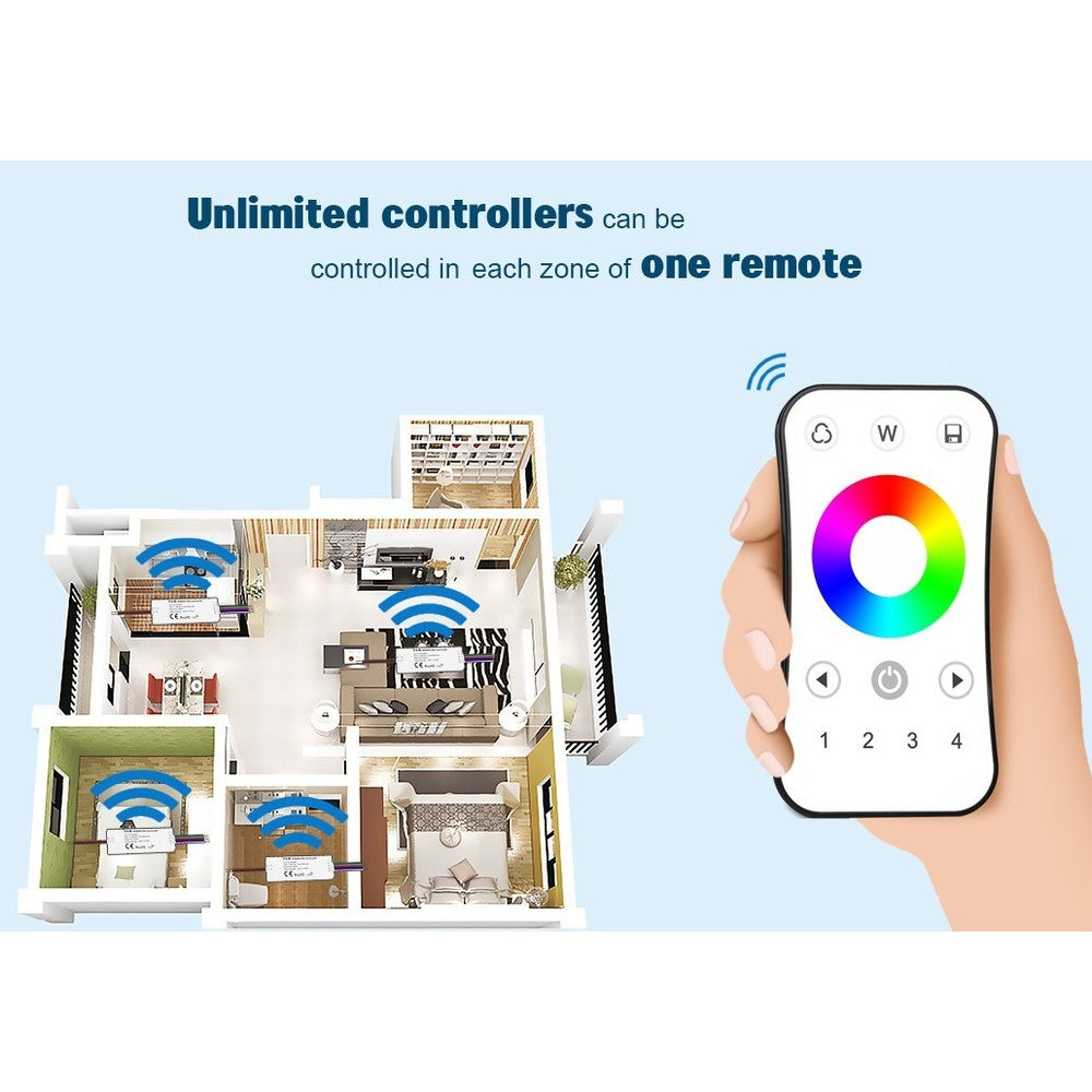 LEDlife rWave mini RGB+WW controller - 12V (72W), 24V (144W), med DC-stik
