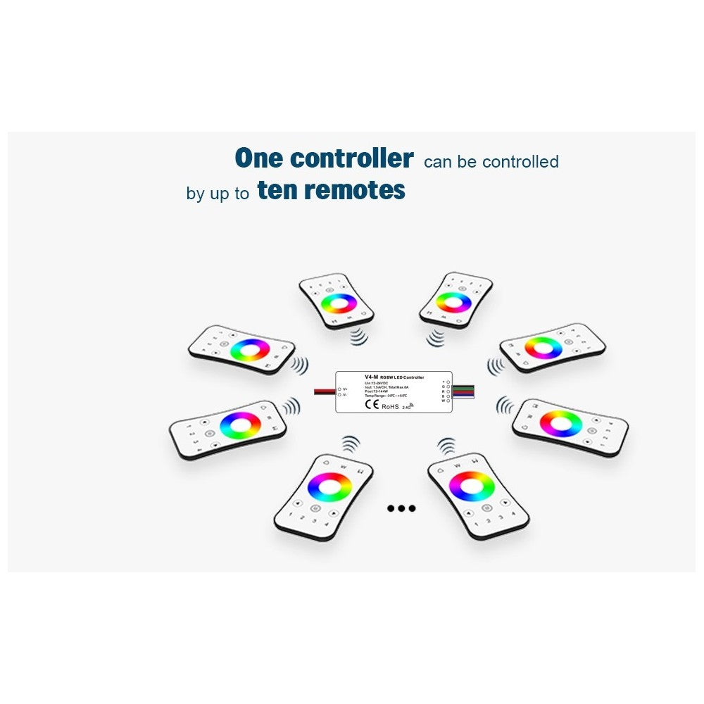 LEDlife rWave mini RGB+WW controller - 12V (72W), 24V (144W), med DC-stik