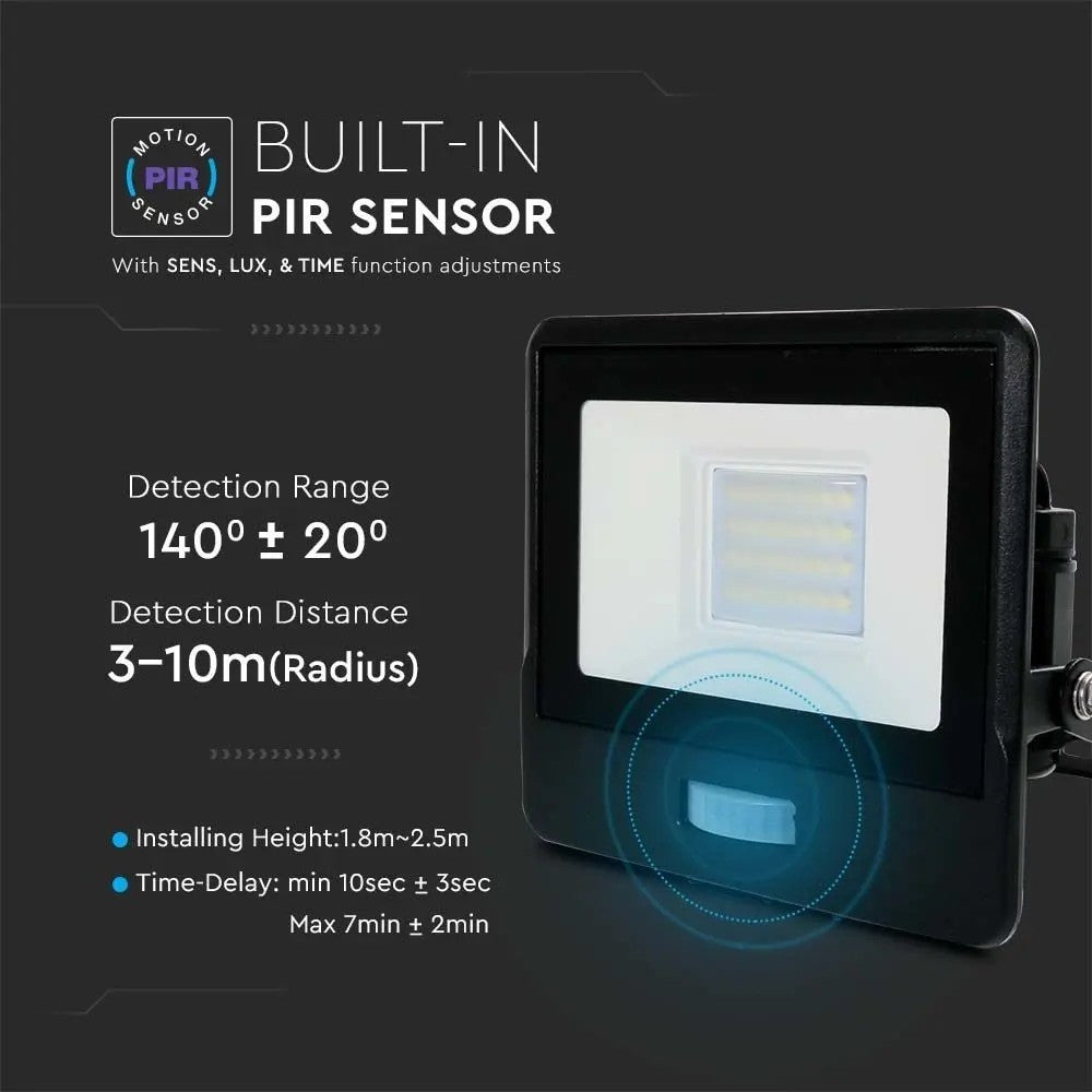 V-Tac 20W LED projektør med sensor - SMD, Samsung LED chip, 5 års producentgaranti