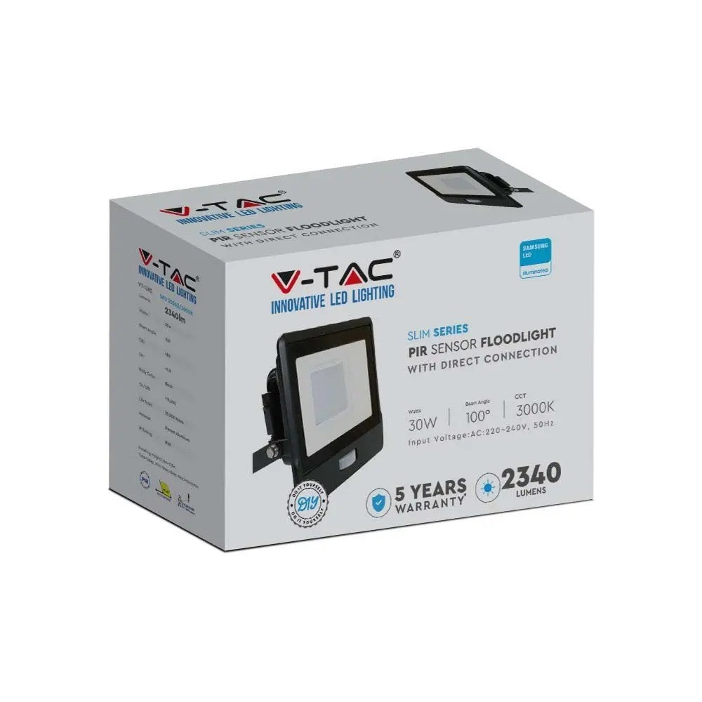 V-Tac 30W LED projektør med sensor og Samsung LED chip - 5 års garanti, IP65