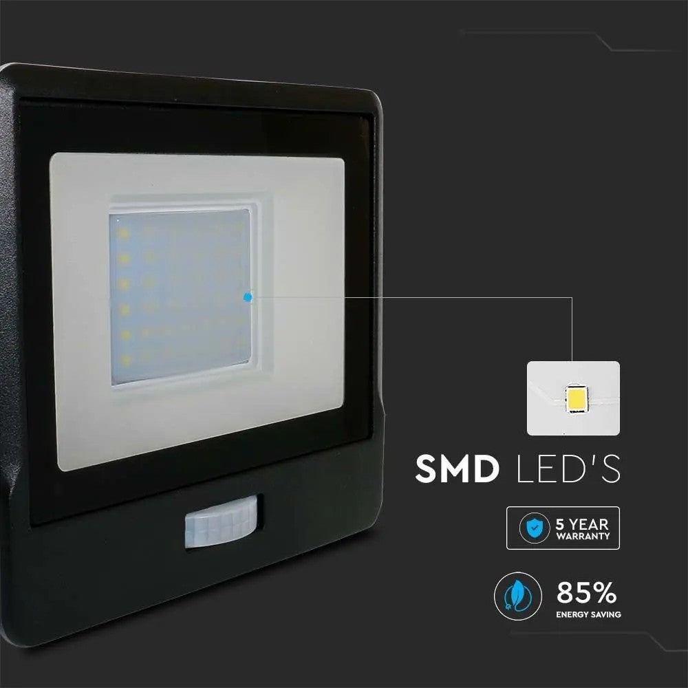V-Tac 30W LED projektør med sensor og Samsung LED chip - 5 års garanti, IP65