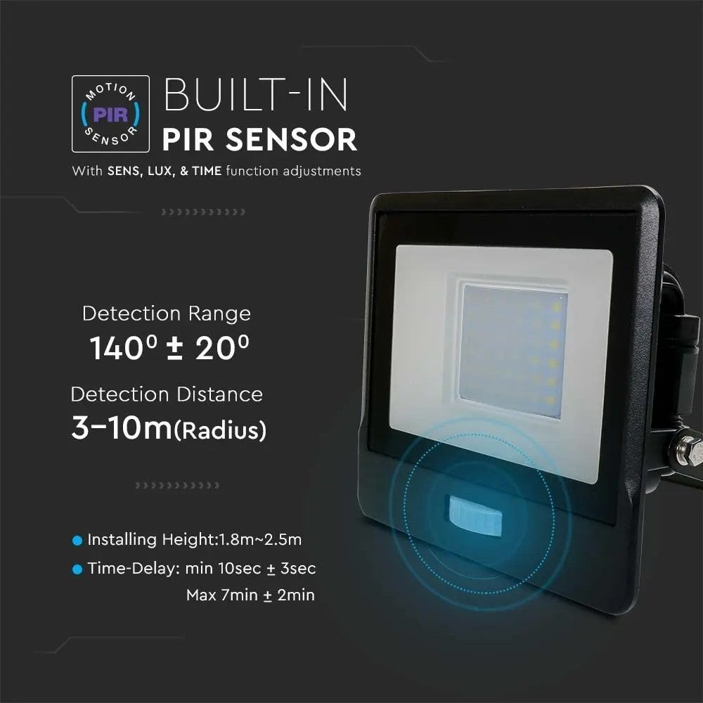 V-Tac 30W LED projektør med sensor og Samsung LED chip - 5 års garanti, IP65