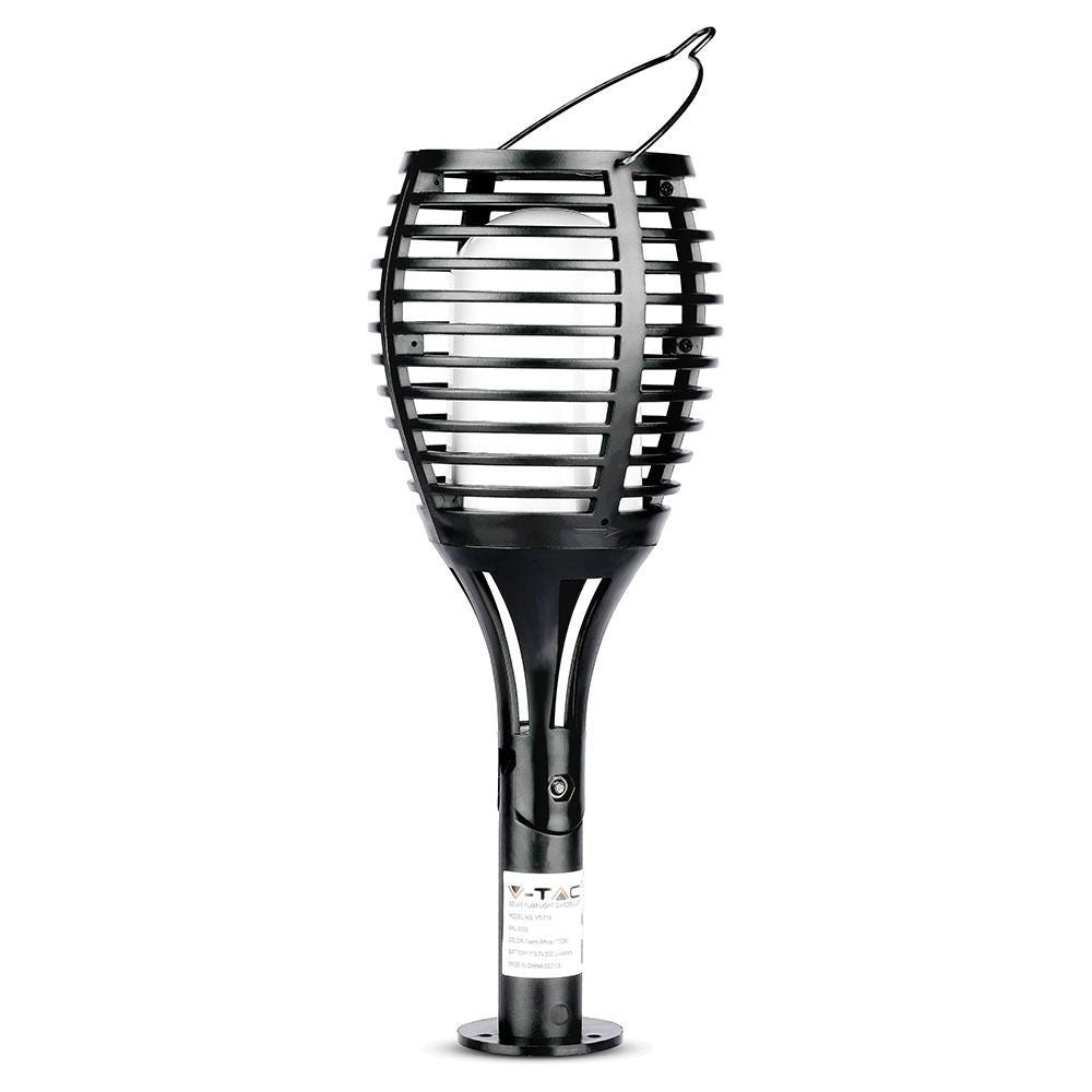 Sort luksus solcelle havelampe med flammeeffekt og 65cm højde - 4-i-1 design. Effekt: 0,45W. Lysstyrke: 15lm.