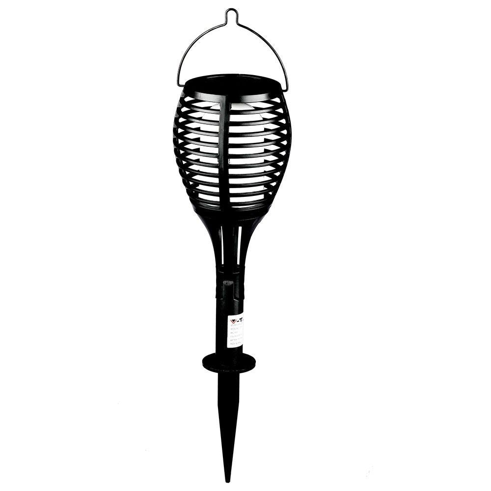 Sort luksus solcelle havelampe med flammeeffekt og 65cm højde - 4-i-1 design. Effekt: 0,45W. Lysstyrke: 15lm.