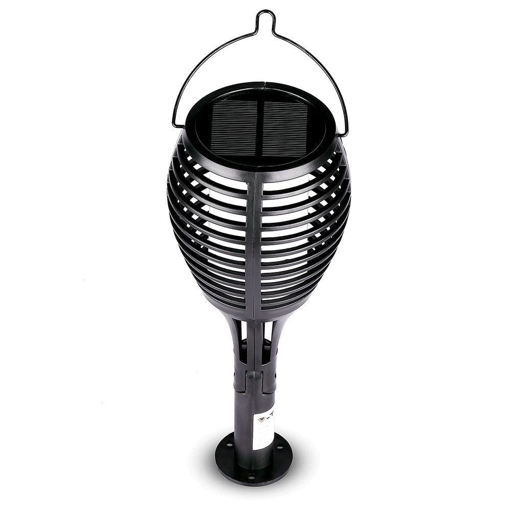 Sort luksus solcelle havelampe med flammeeffekt og 65cm højde - 4-i-1 design. Effekt: 0,45W. Lysstyrke: 15lm.