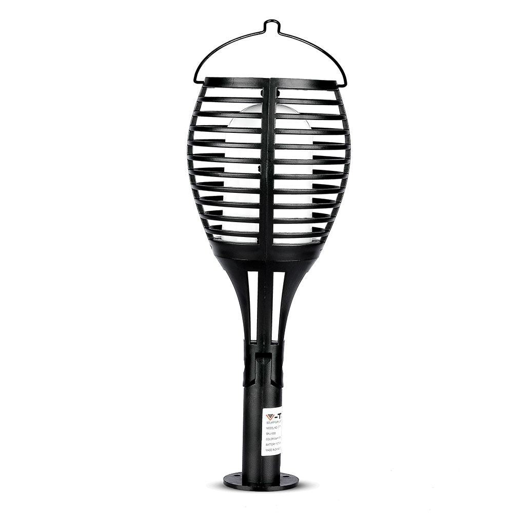 Sort luksus solcelle havelampe med flammeeffekt og 65cm højde - 4-i-1 design. Effekt: 0,45W. Lysstyrke: 15lm.