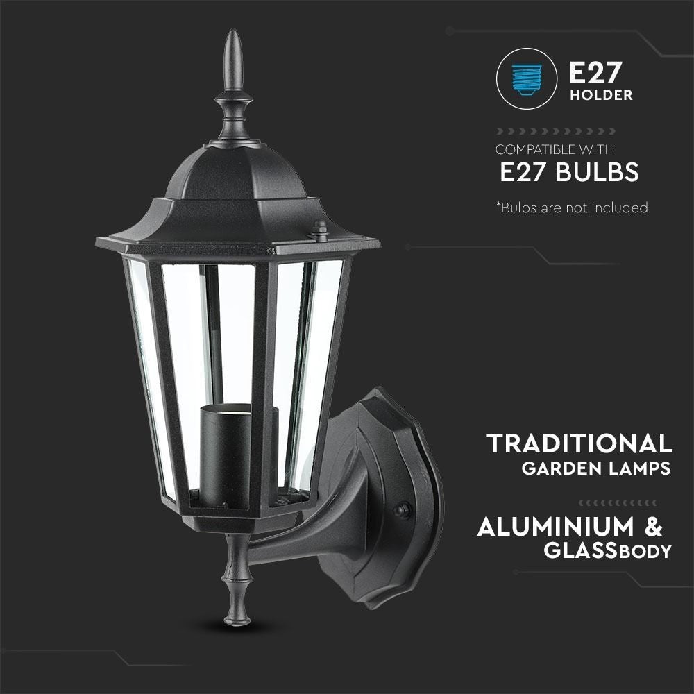V-Tac Sort Væglampe - IP44 Udendørs, E27 Fatning, Uden Lyskilde (230V, 3 Års Producentgaranti)