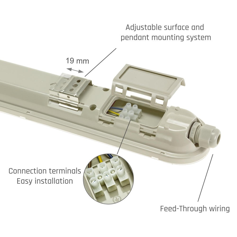 Spektrum Gigant 38W LED armatur - 120cm, 150lm/W, IP65 vandtæt, gennemfortrådet, 230V - 5 års garanti