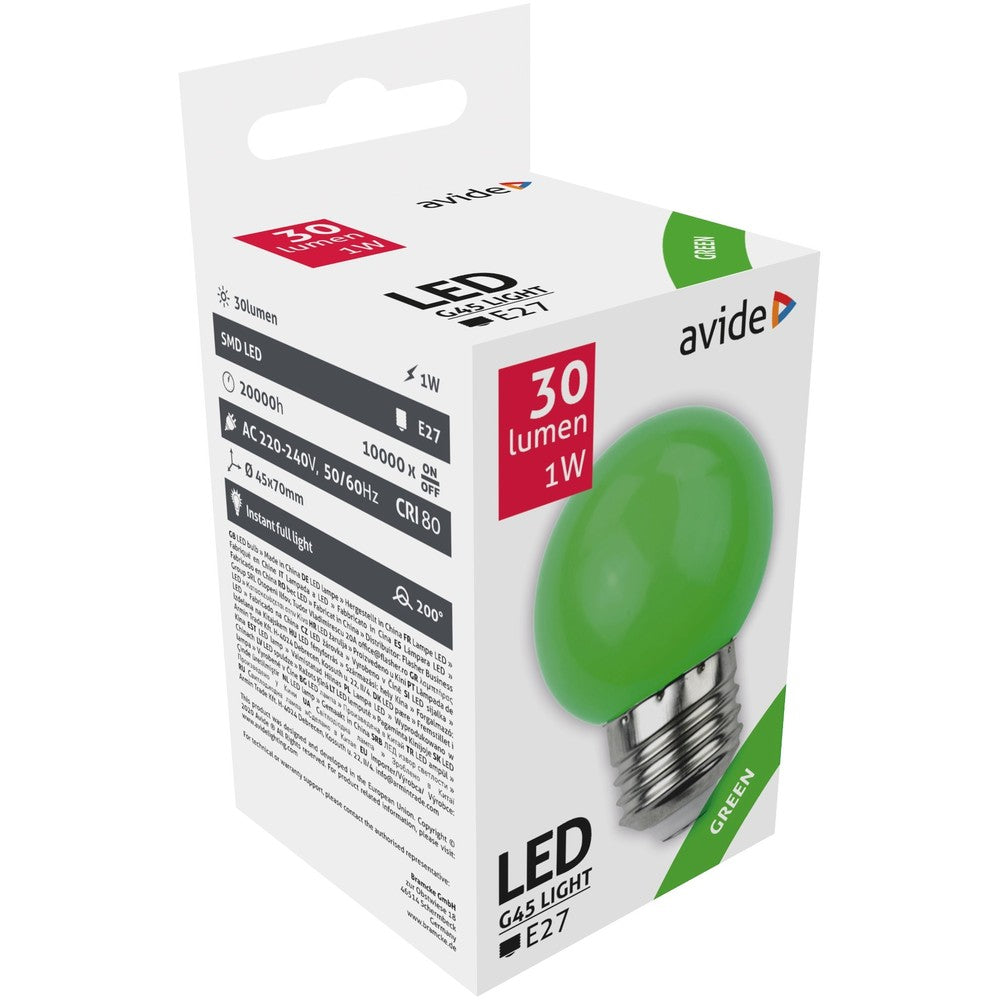 1W Farvet LED kronepære - Grøn, matteret, E27, 230V, 30lm, RA80