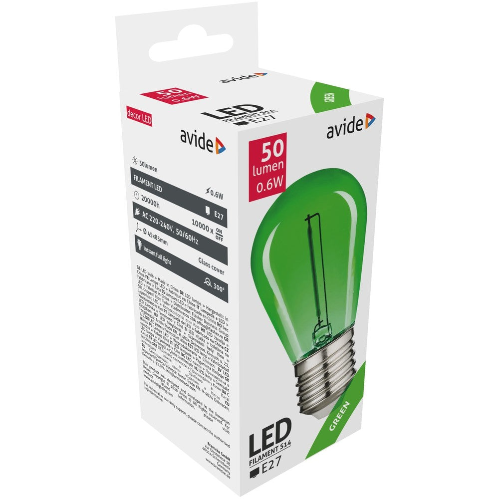 0,6W LED krone pære - Grøn, kultråd, E27 - 230V - 50lm - RA80
