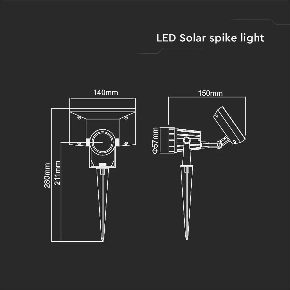 Sort V-Tac solcelle havelampe med spyd - COB LED, 40lm, RA80, IP65