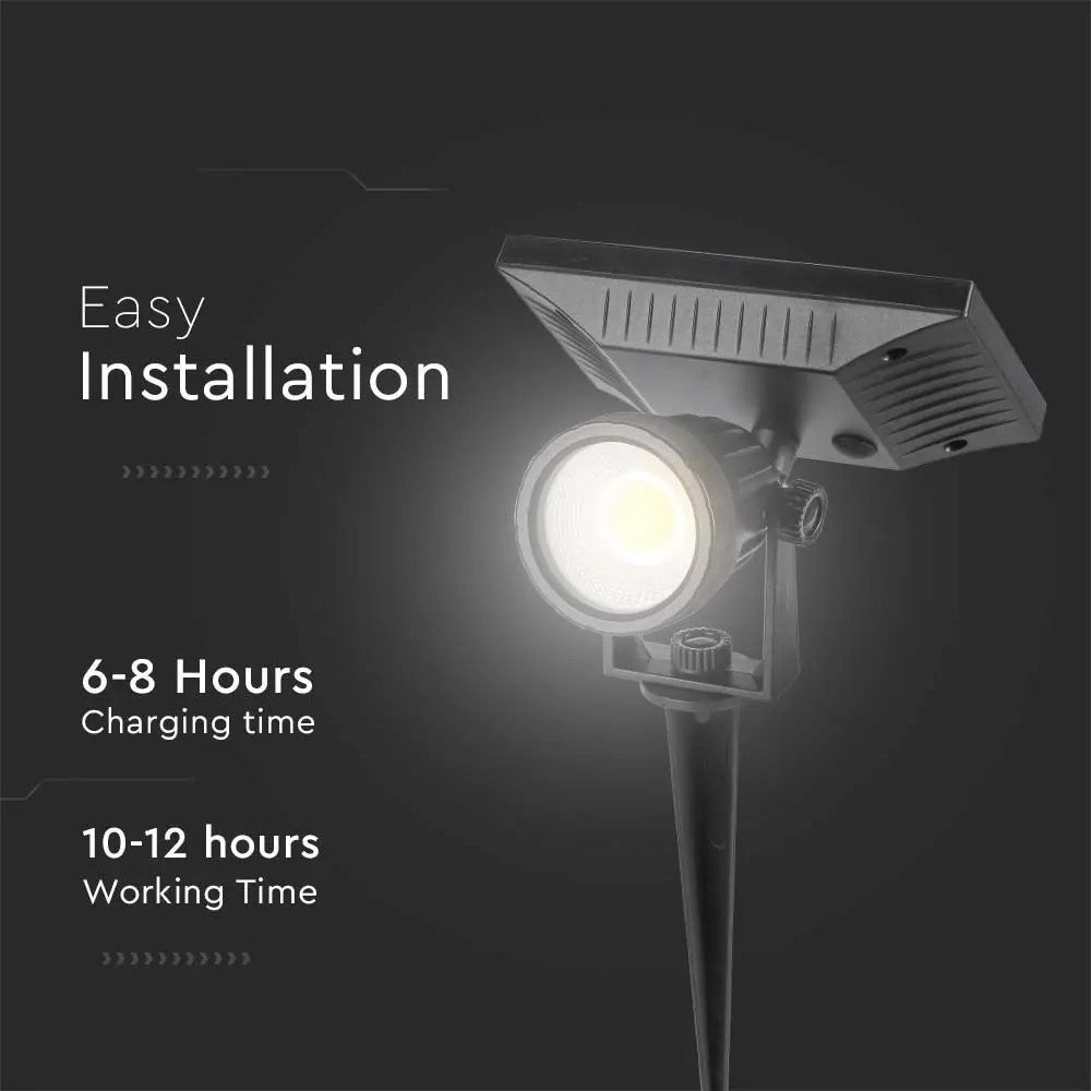 Sort V-Tac solcelle havelampe med spyd - COB LED, 40lm, RA80, IP65