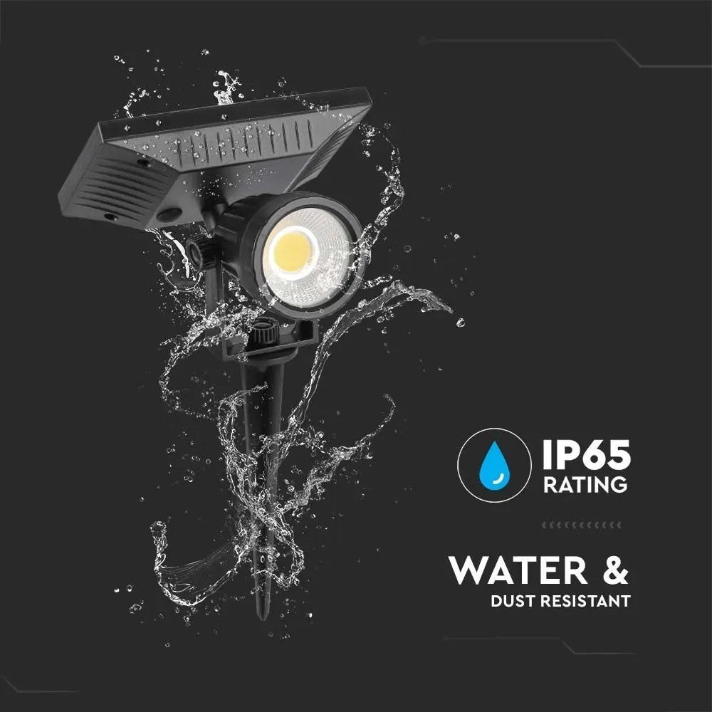 Sort V-Tac solcelle havelampe med spyd - COB LED, 40lm, RA80, IP65