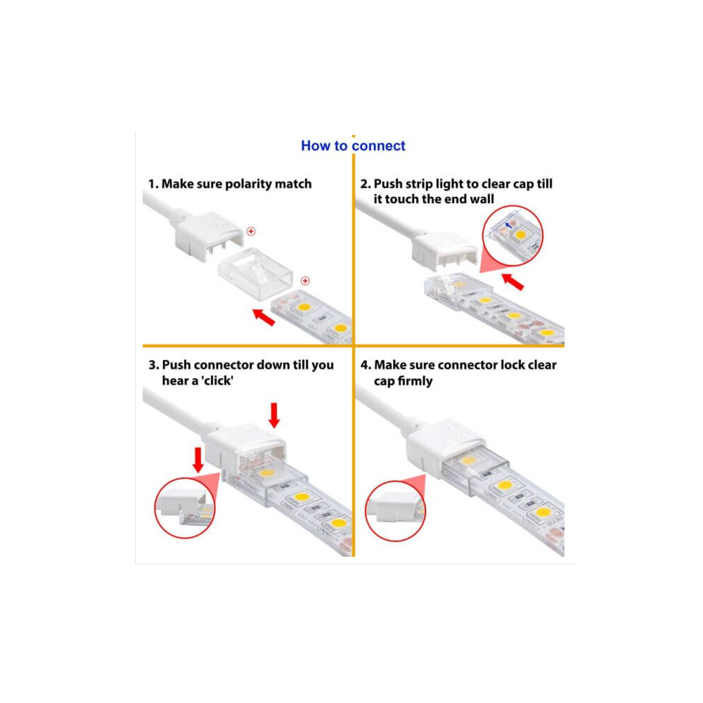 Vandtæt startstik til LED strip - 8mm, enkeltfarvet, IP68, 5V-24V