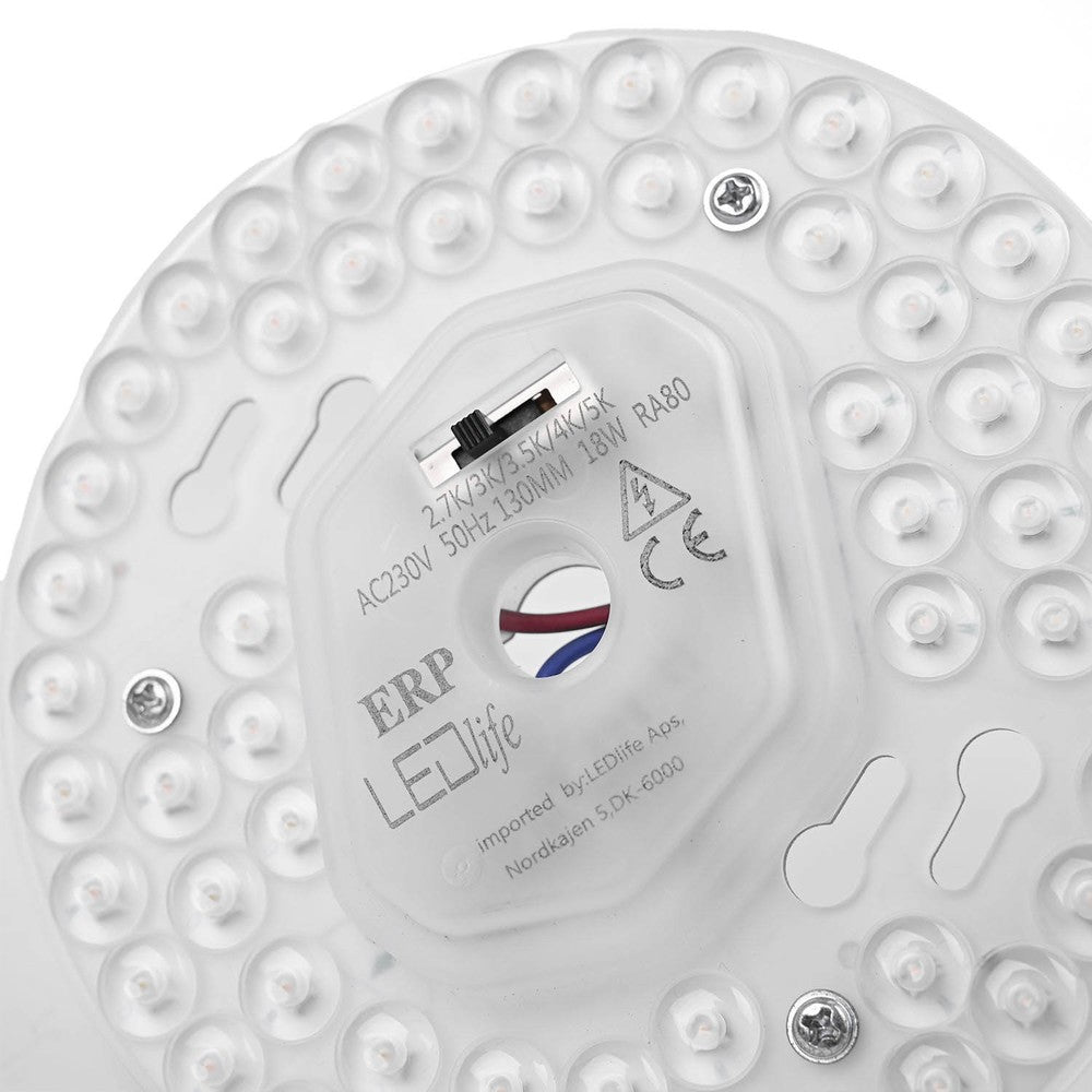 LED indsats 18W med linser, Ø130 mm, dæmpbar, 5-i-1 CCT, Flicker Free